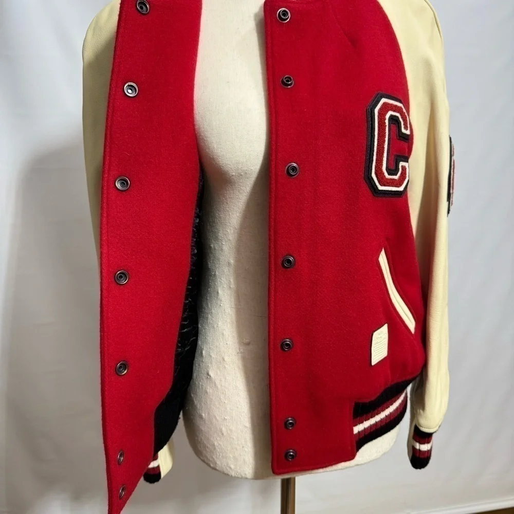 Coach • Varsity Wool & Leather Rocket Ship Patch Bomber Jacket US 6 RARE EUC